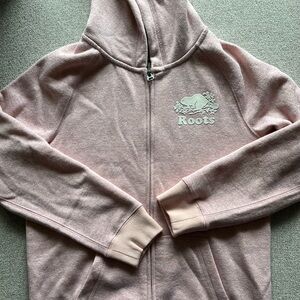 NWT ROOTS Girls pink hooded zip up sweatshirt - size XL (11/12)